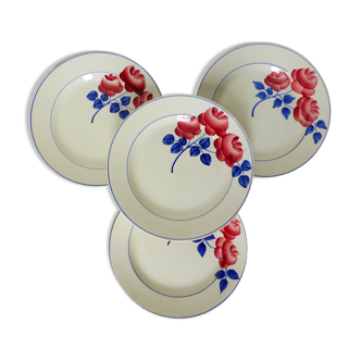 4 flat plates vintage HBCM model Rose Rouge 210358