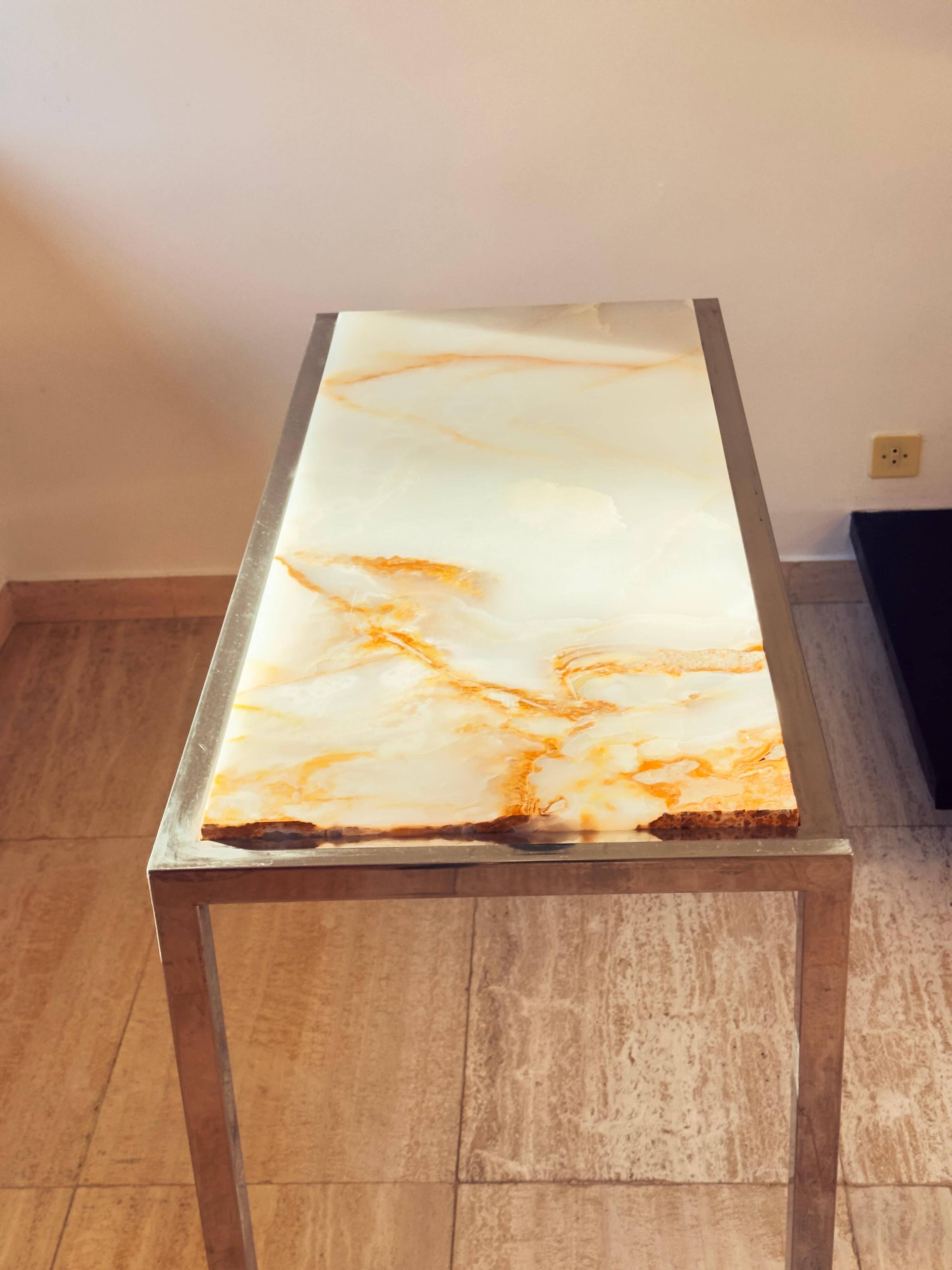 Pair of Italian Console Tables in Marble and Chrome, 1970s