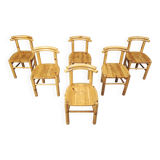 Vintage pine wood dining chairs - 1980s - set of 6