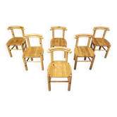 Chaises de salle à manger vintage en bois de pin - années 1980 - lot de 6