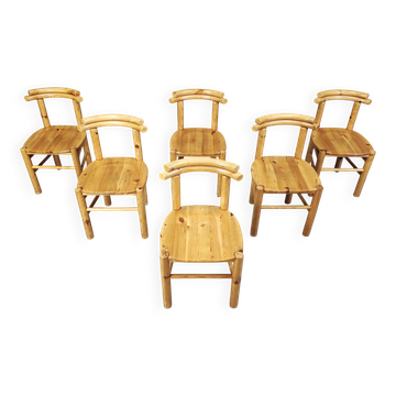 Vintage pine wood dining chairs - 1980s - set of 6