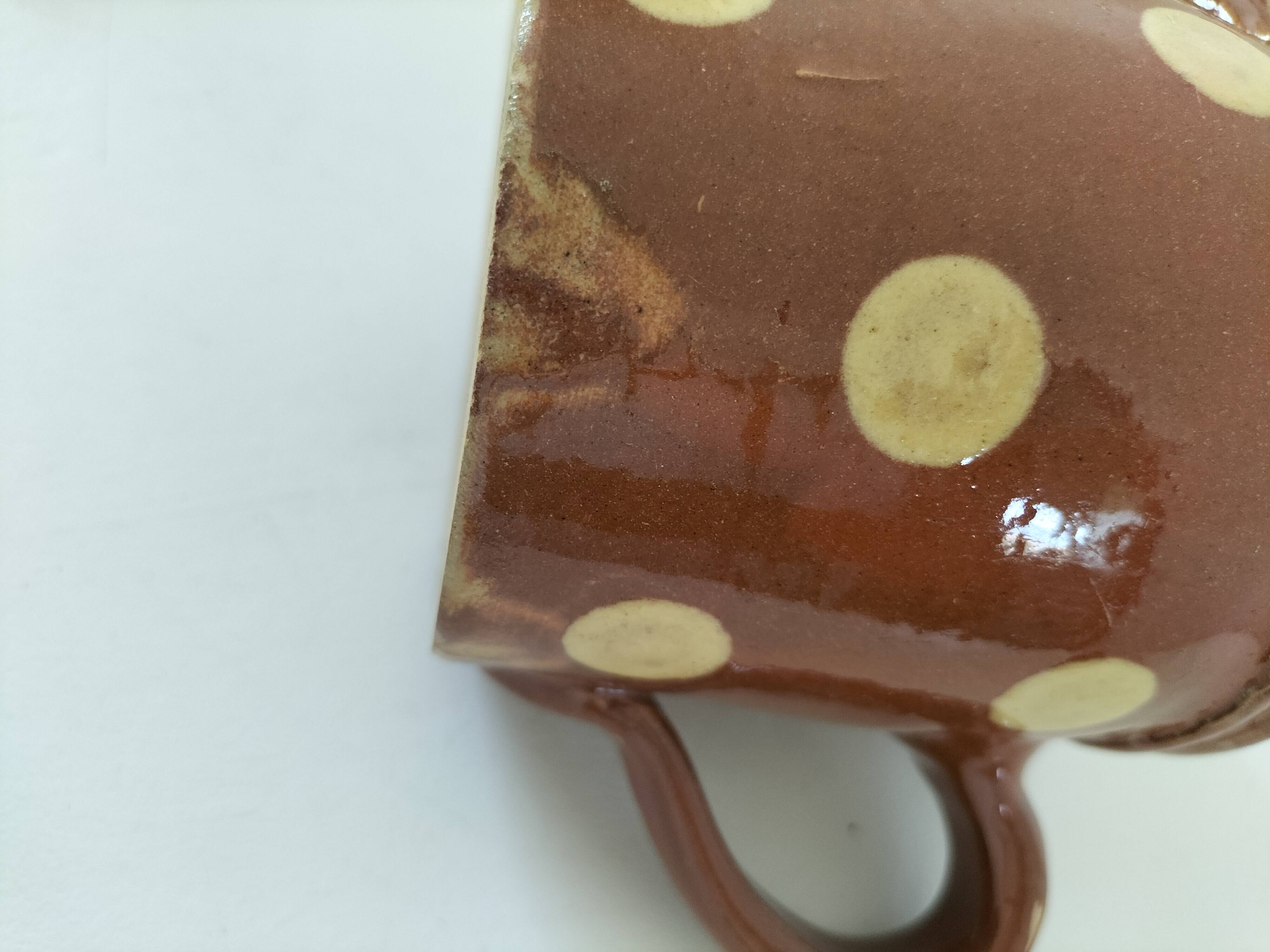 Small caramel milk jug with polka dots – Vintage Savoyard pottery