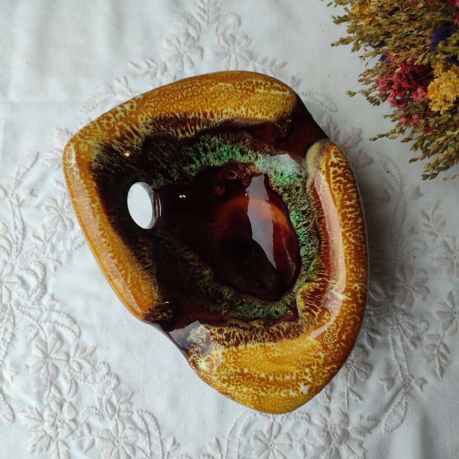 Vallauris empty pocket ashtray enameled ceramic