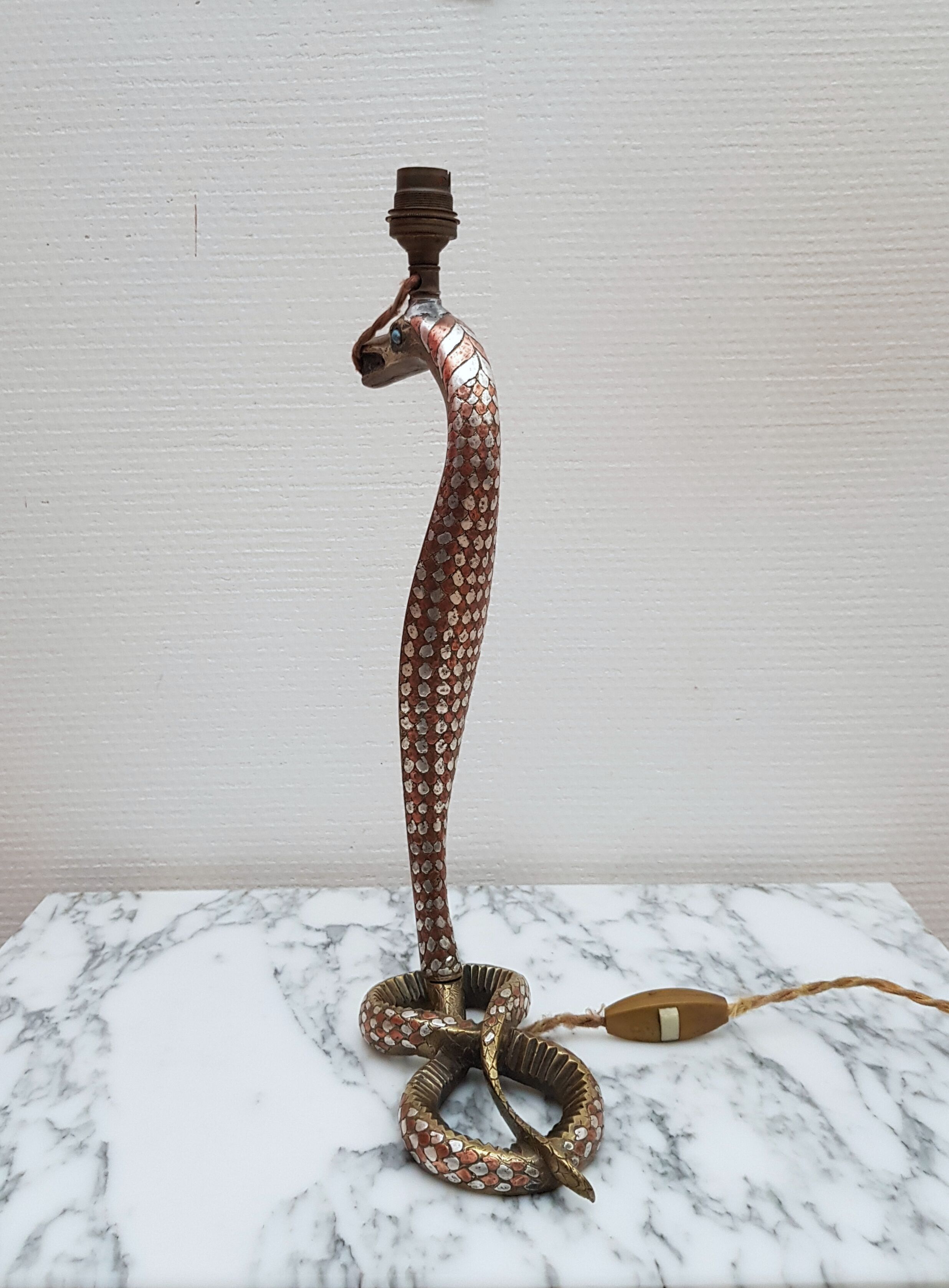 Bronze and silver snake lamp