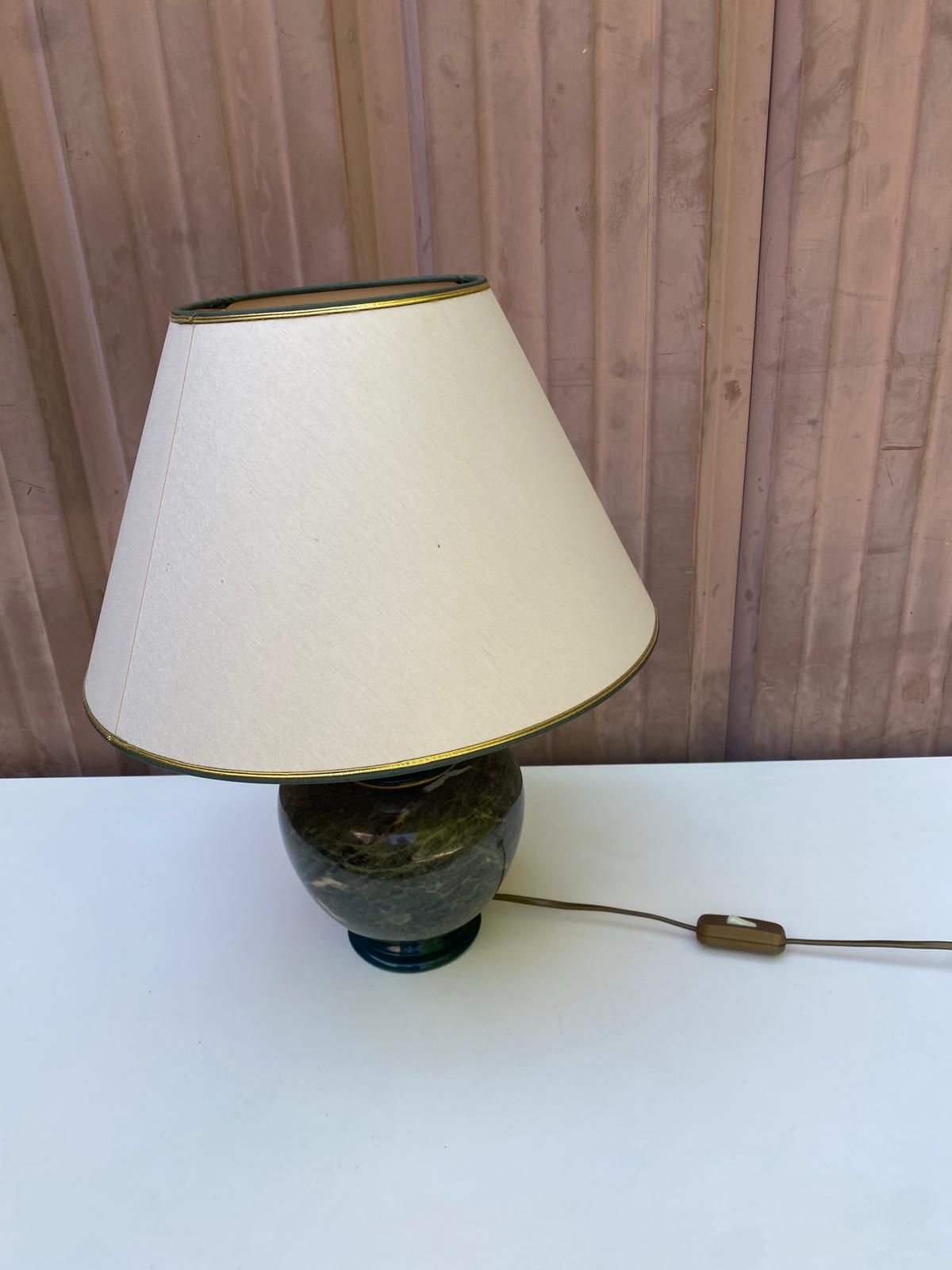Vintage lamp signed Olivier Corro in green ceramic.