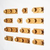 Set of solid pine wall hooks, France, circa 1970