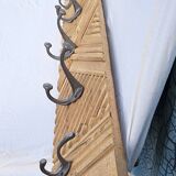 Wooden wall coat rack with 9 double cast iron hooks