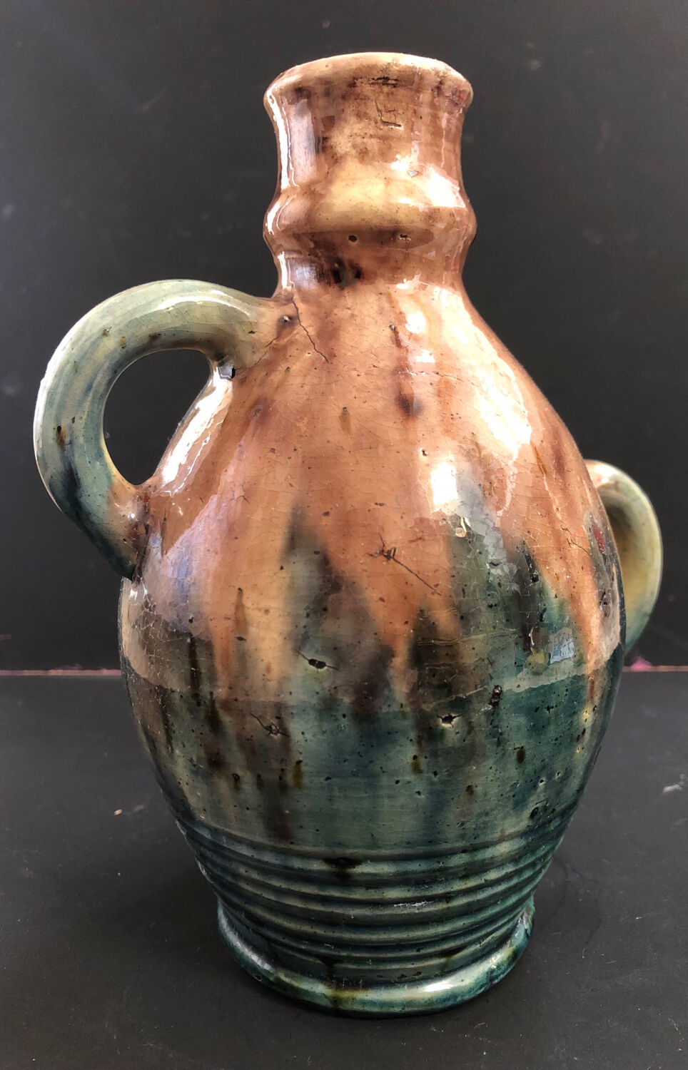 Vase with asymmetrical handles in Flemish stoneware