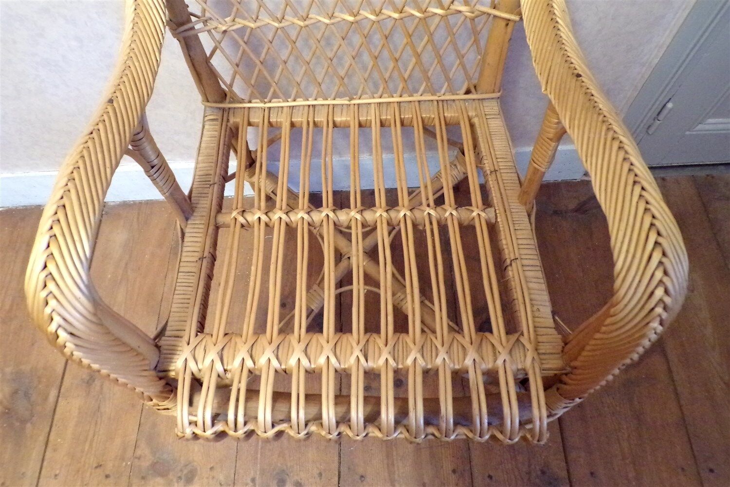 Vintage wicker rattan armchair