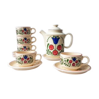 Vintage handmade earthenware coffee service for 5 people