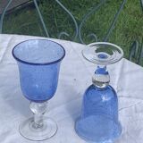 Two large wine glasses in blown and bubbled glass, duo line, vintage