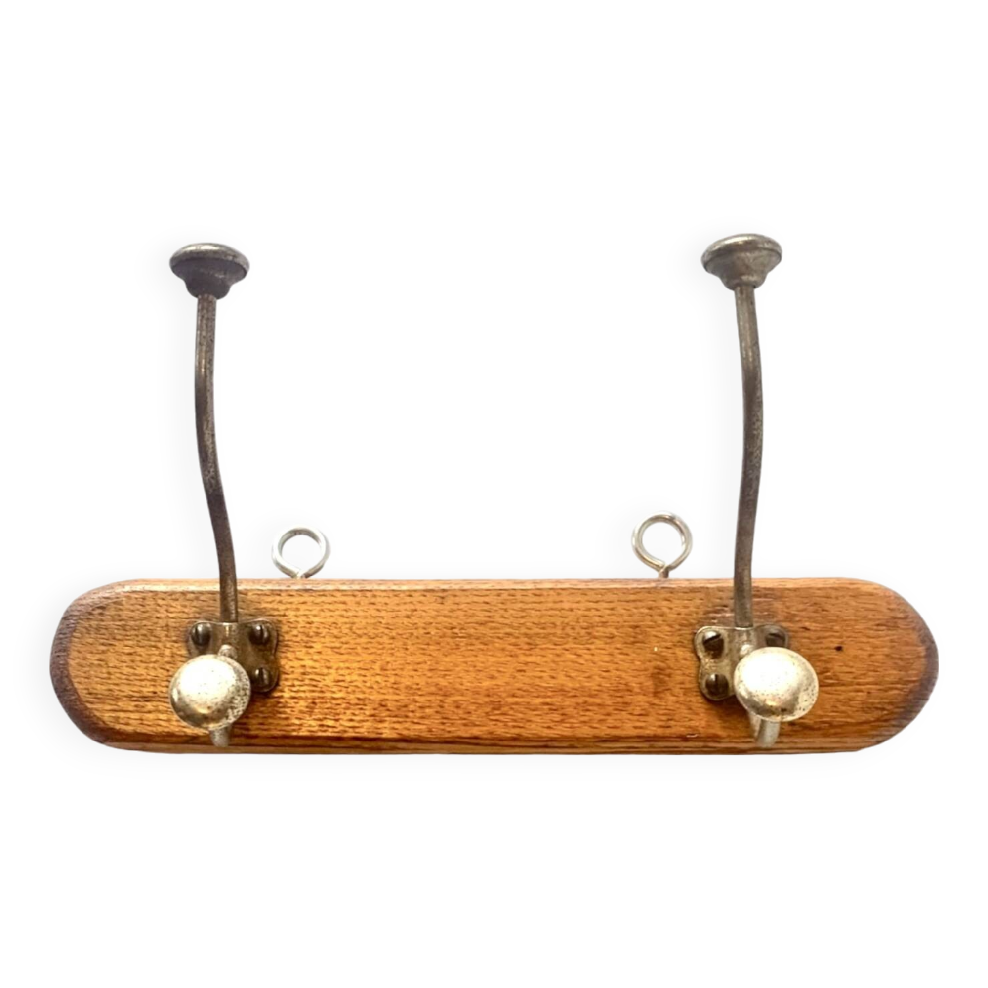 Vintage wooden wall coat rack - double hook