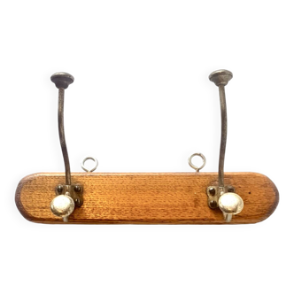 Vintage wooden wall coat rack - double hook