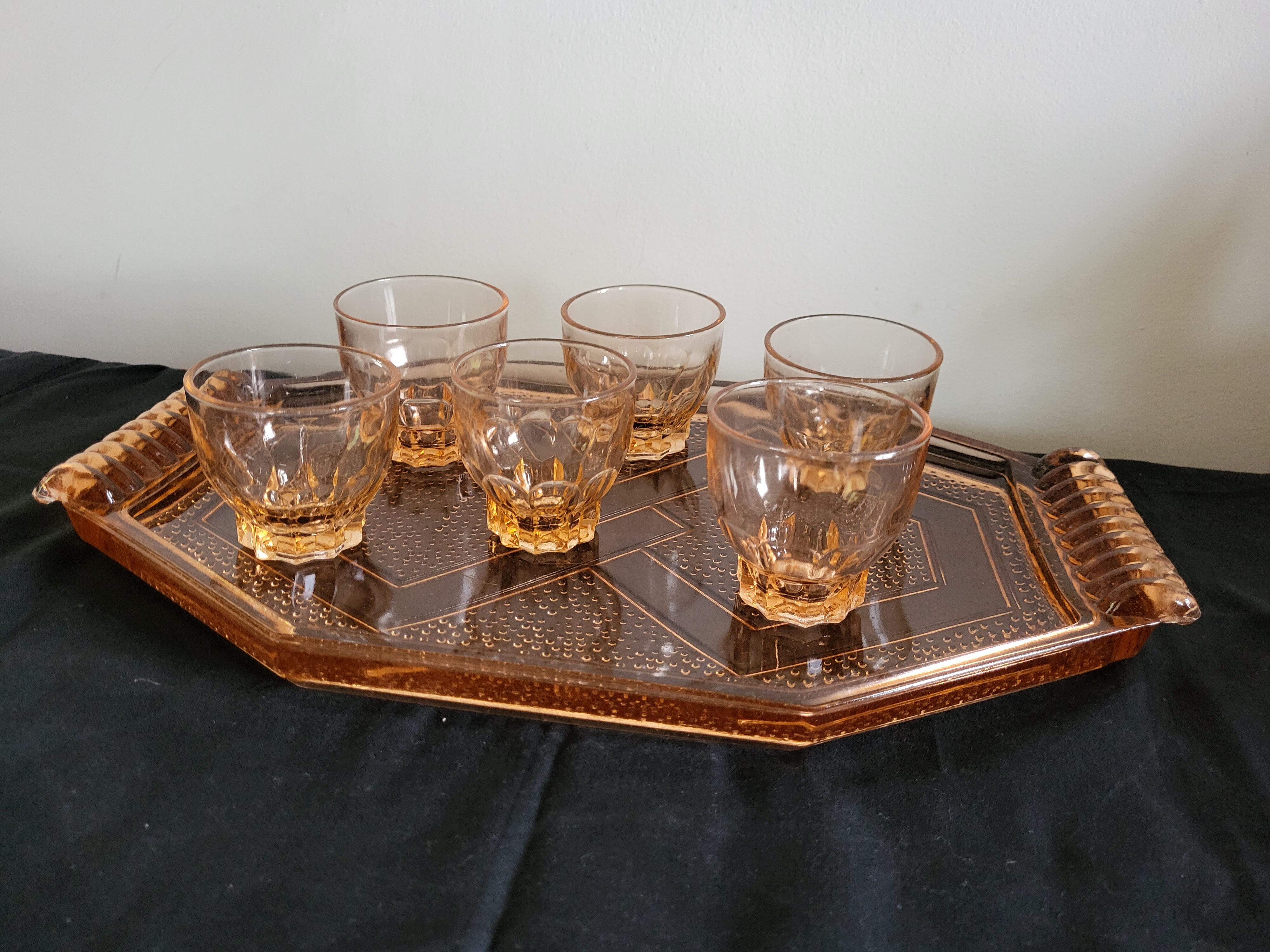 Art Deco Pink Glass Coffee Set