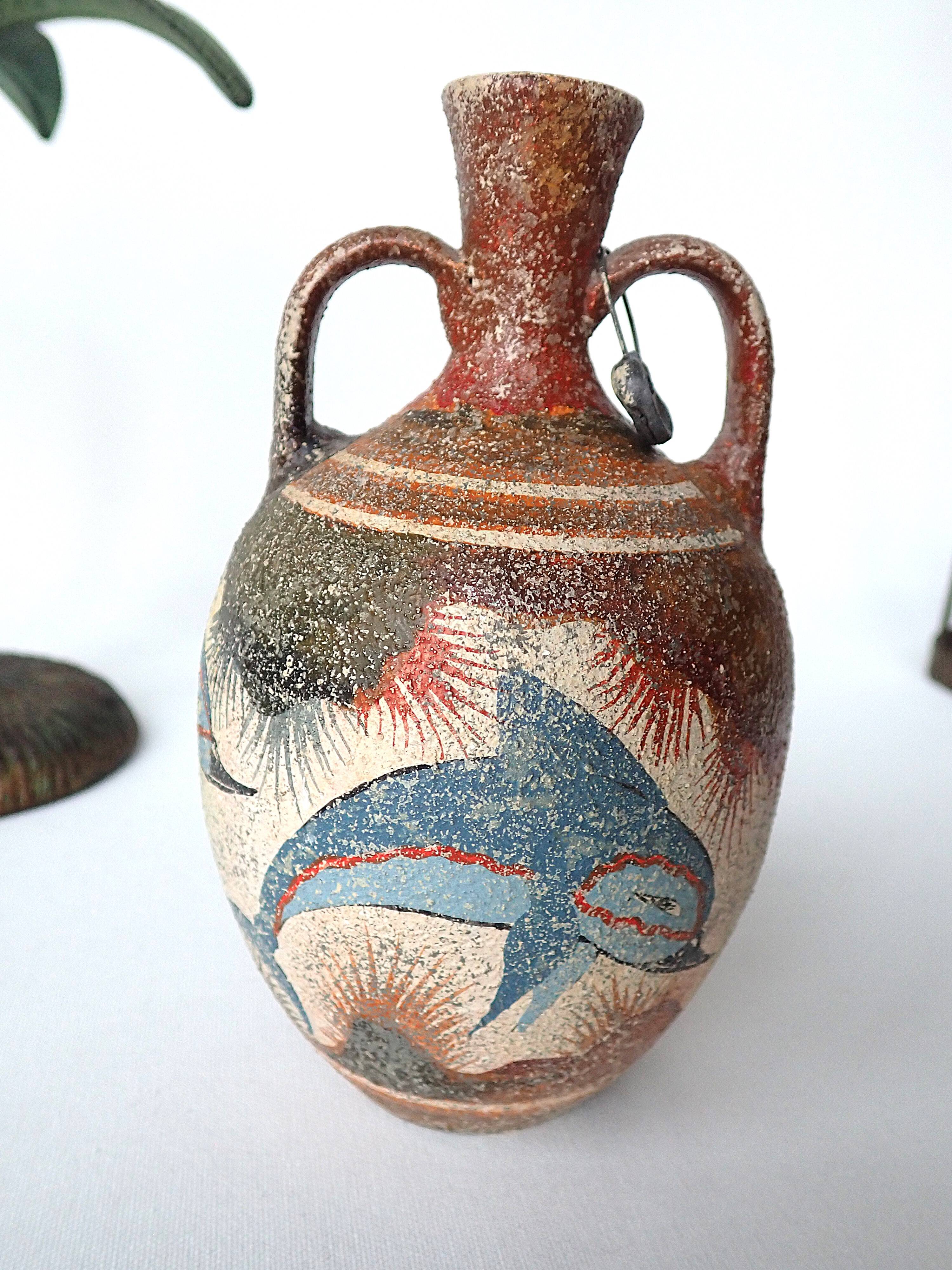 Hand-painted Greek vase - dolphin decoration - reproduction of an amphora from 1500 BC