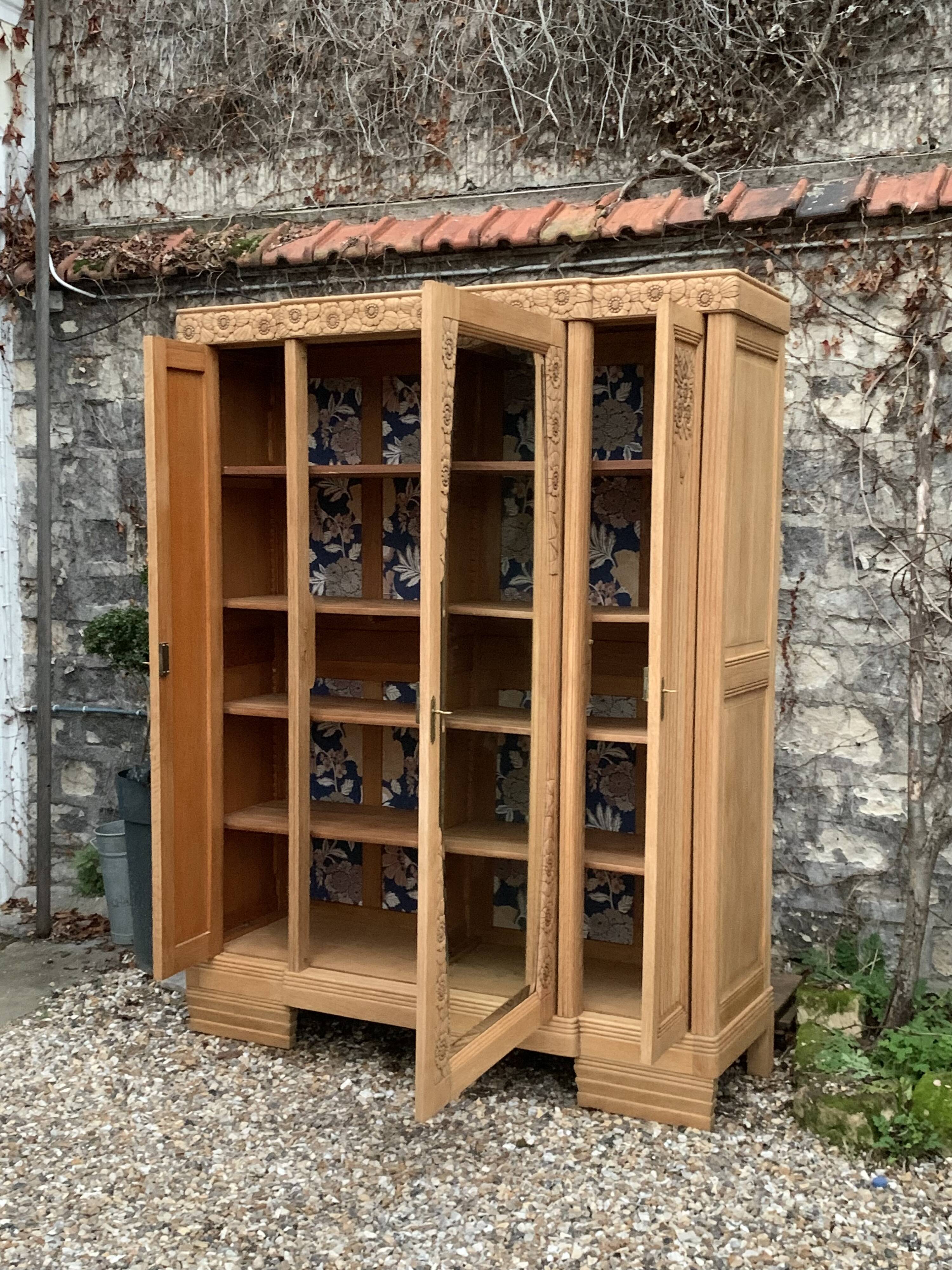 Parisian Art Deco style wardrobe in solid raw oak, 1950