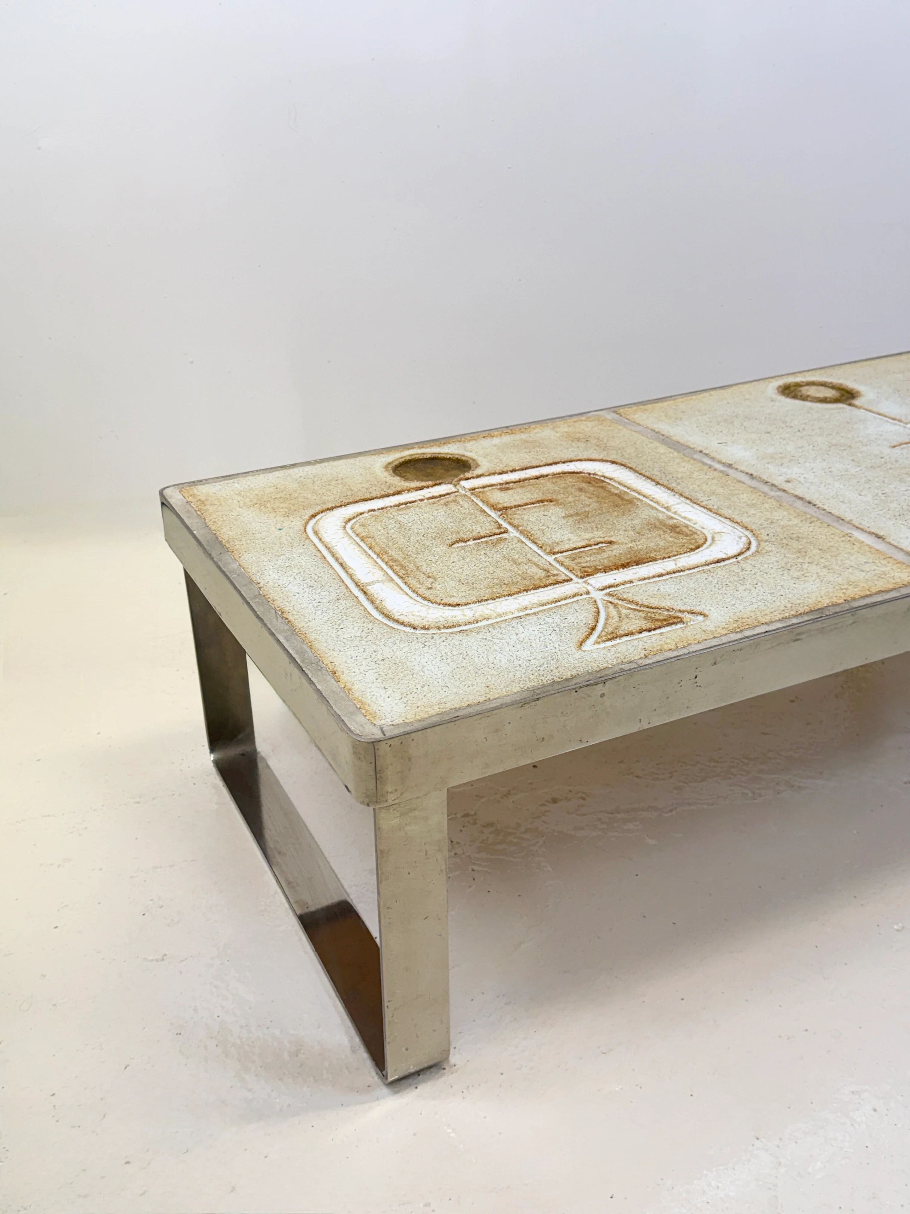 Table basse céramique / chrome — Jean Gregorieff, France, 1970s
