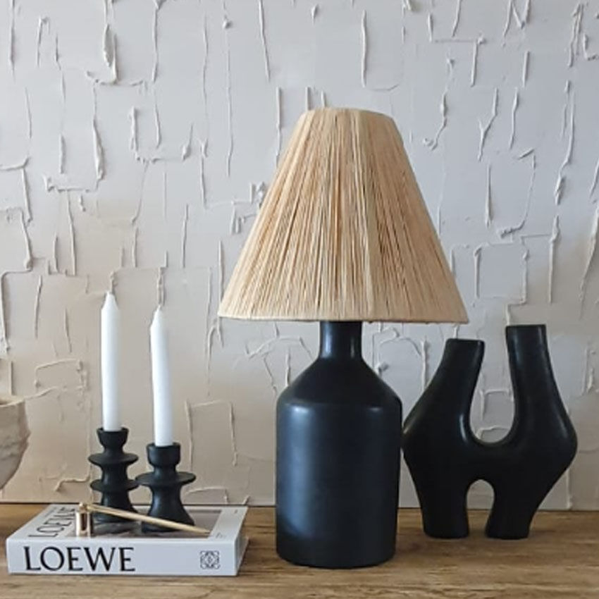 Tadelekt lamp with raffia lampshade