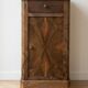 Antique bedside table in wood and grey marble, old brown.