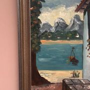 Oil on canvas “By the Lake” by Hartvig Jarlhov, Vintage & Framed 48×56cm