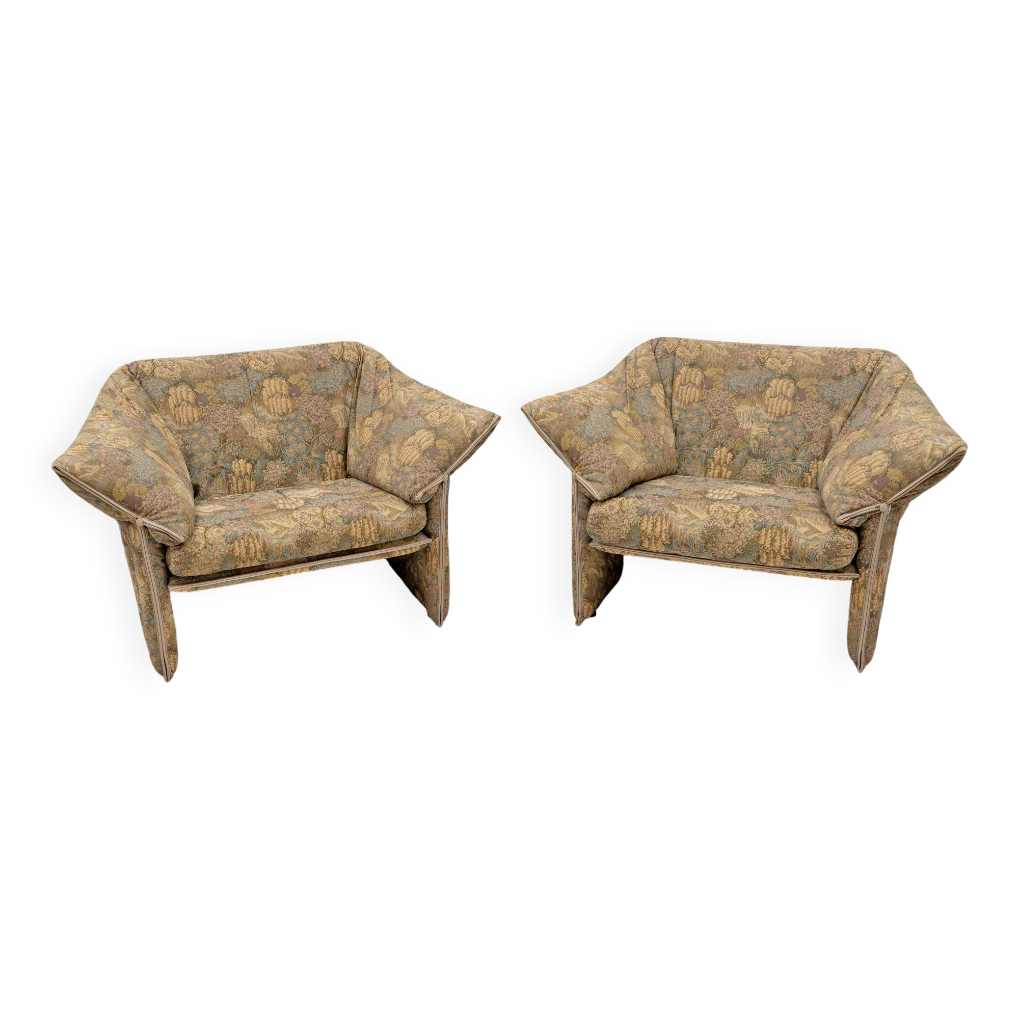 Pair of jacquard fabric armchairs, Mario Bellini, "Le stelle" B&B Italia,70