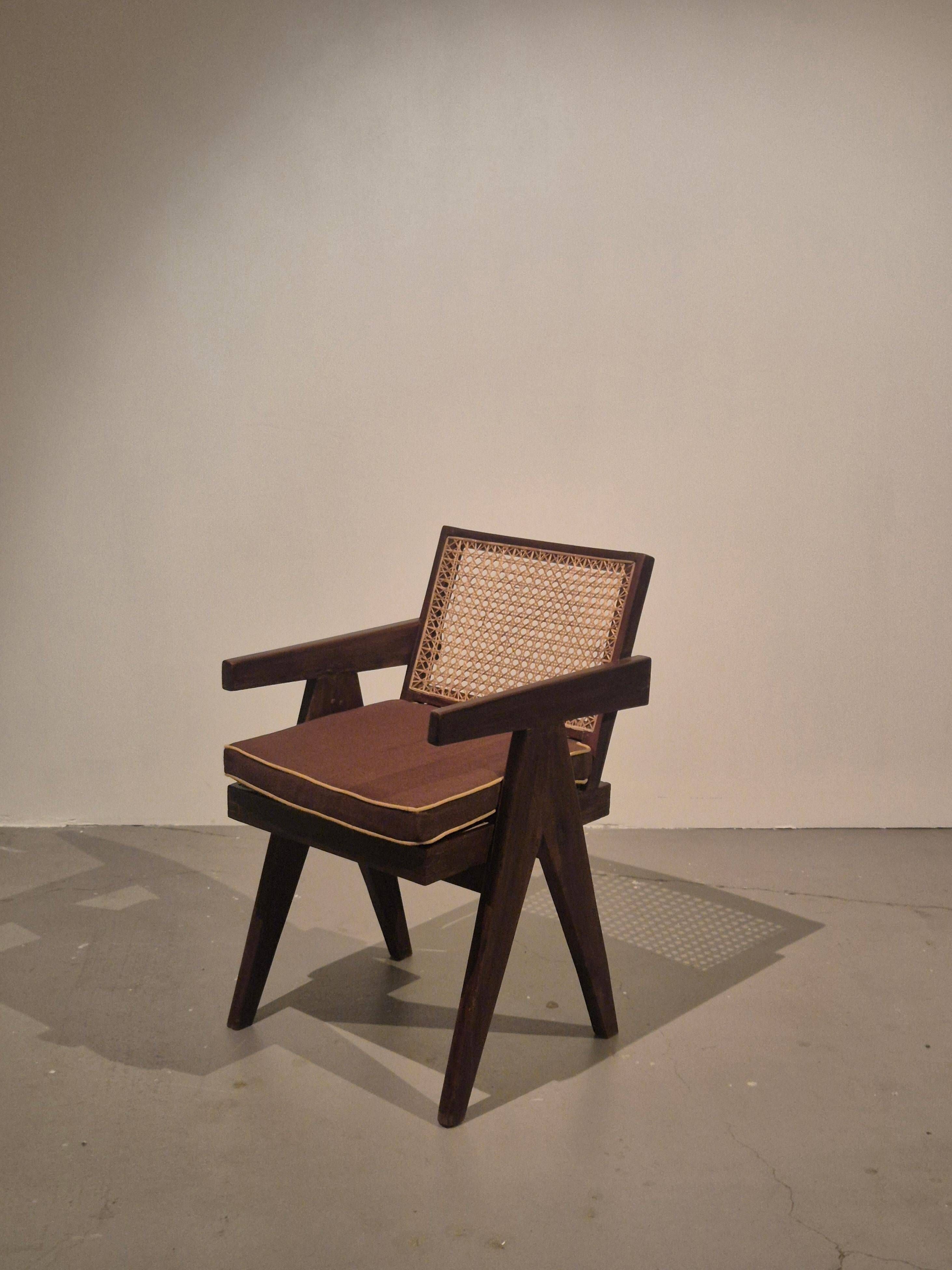 Pierre Jeanneret, original SI-28-B armchair in teak and caning, Mid-Century Modern