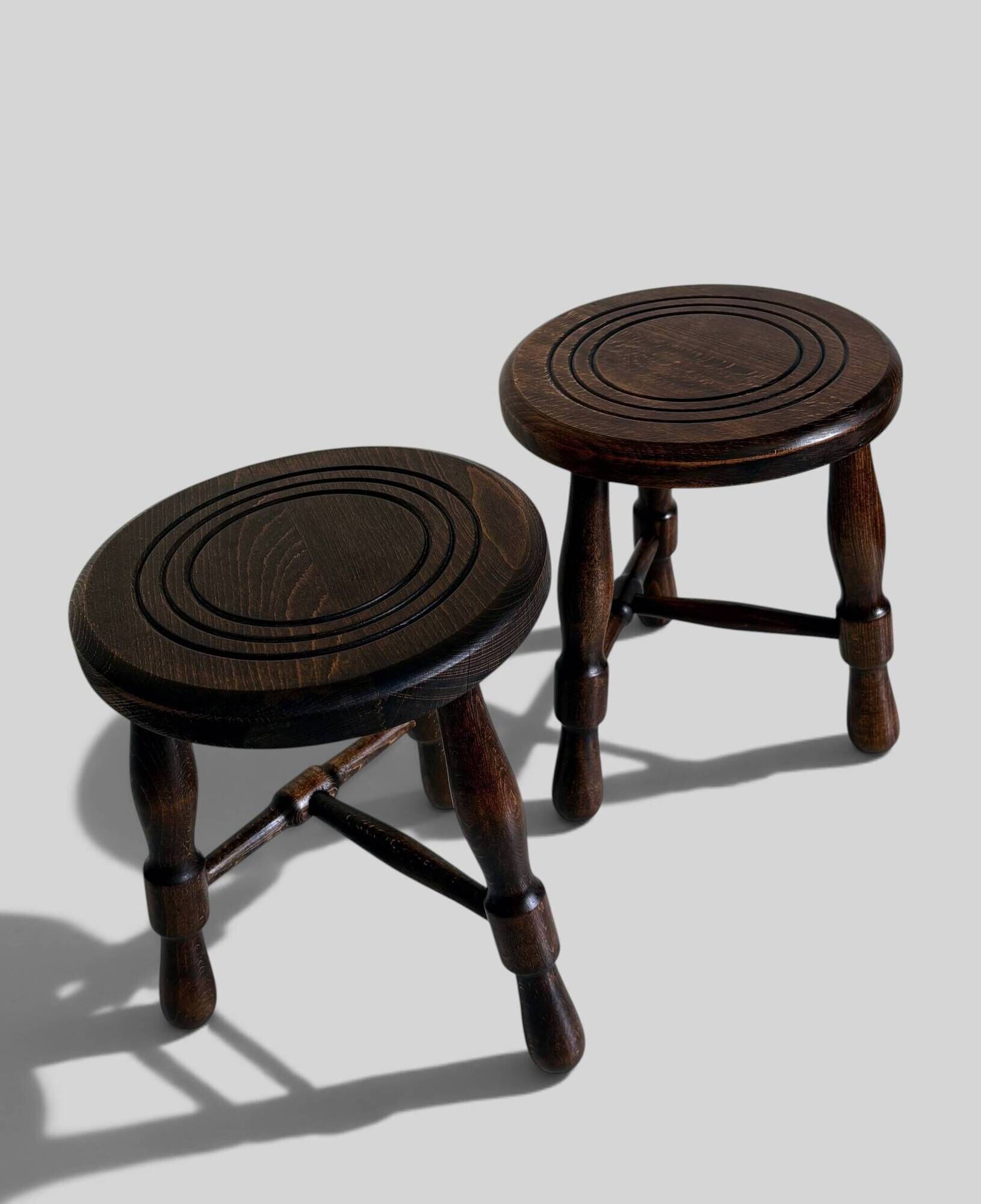 Mid-Century Chestnut Wood Stools Attributed to Charles Dudouyt, 1950s