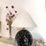 Lampe bois trompe l’œil, câble tissu, abat-jour