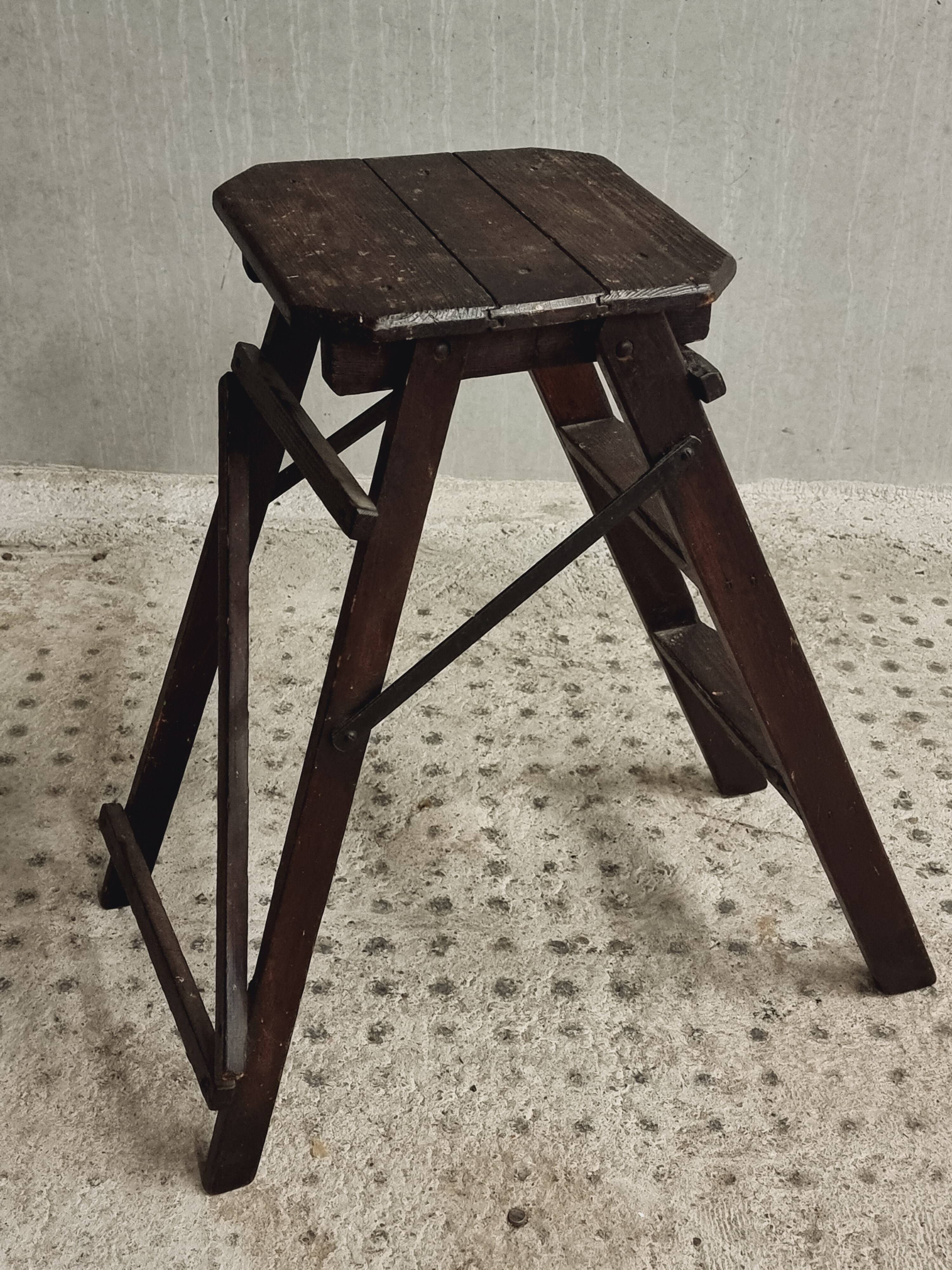 Old wooden stepladder library steps decorative foldable