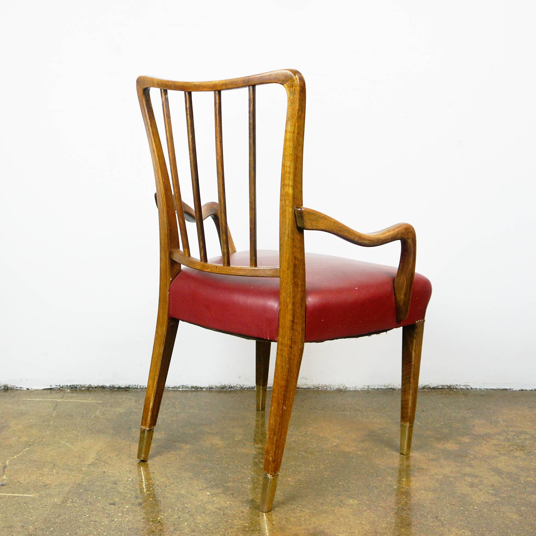 Austrian Dining Chairs in Walnut and Red Leather by Oswald Haerdtl from the Mid-Century