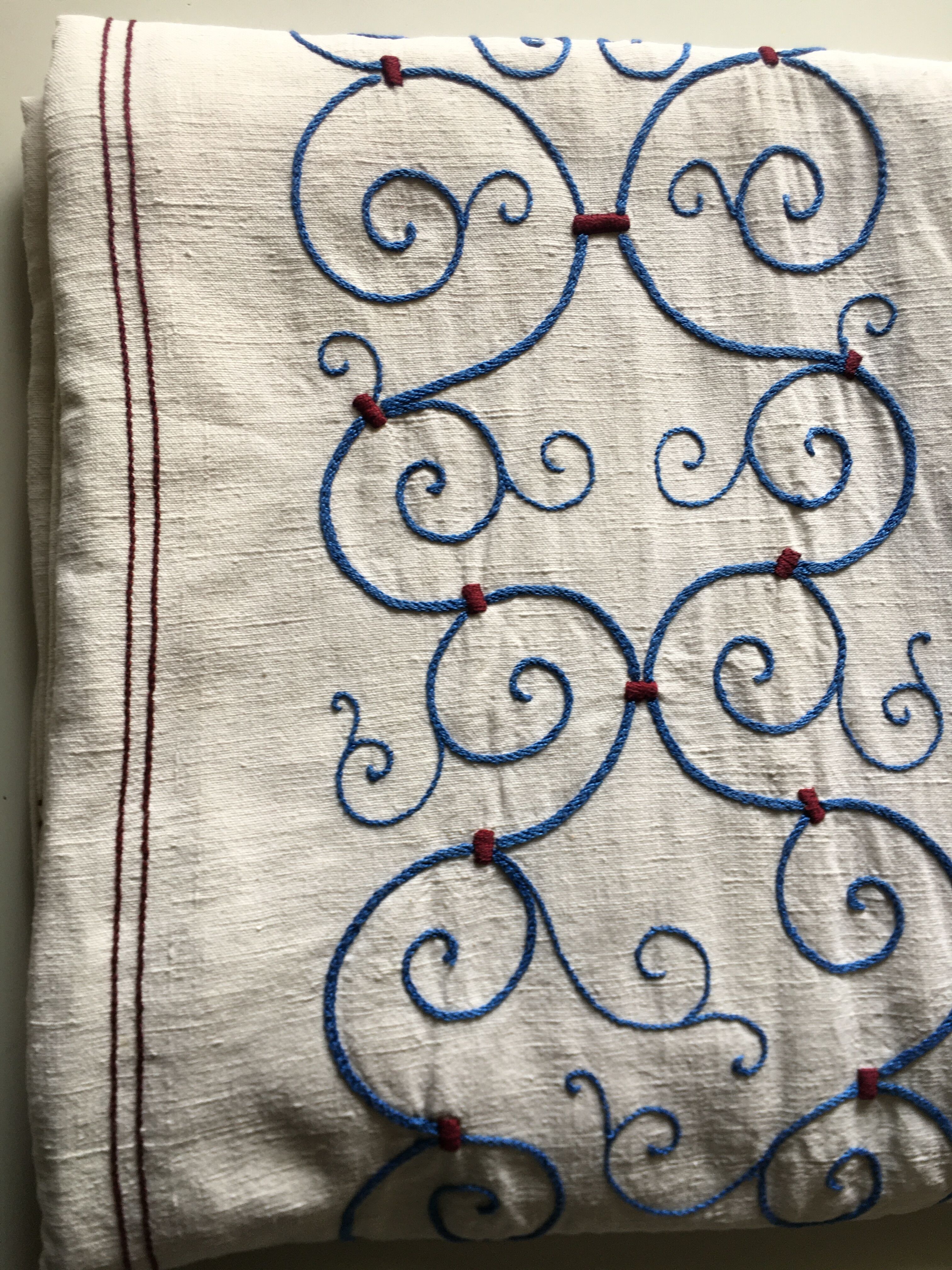 Antique embroidered linen tablecloth
