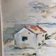 Framed watercolor seaside house