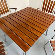Vintage folding garden set table 4 chairs wood and metal 1960