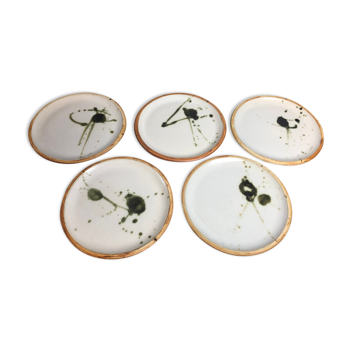 5 flat ceramic plates, La Colombe pottery