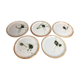 5 flat ceramic plates, La Colombe pottery
