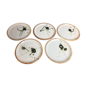 5 flat ceramic plates, La Colombe pottery