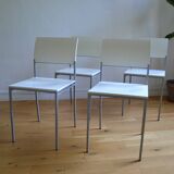 Set of 4 vintage metal and wood chairs from the 1990s.