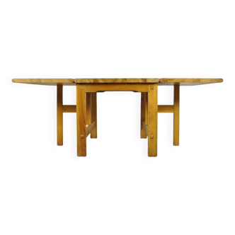 Vintage scandinavian pine drop-leaf dining table, edvin helseth, norway 70s