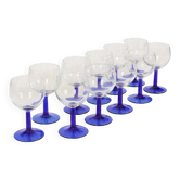 Set of Arcoroc Wine Glasses Cobalt Blue Base France 1980s