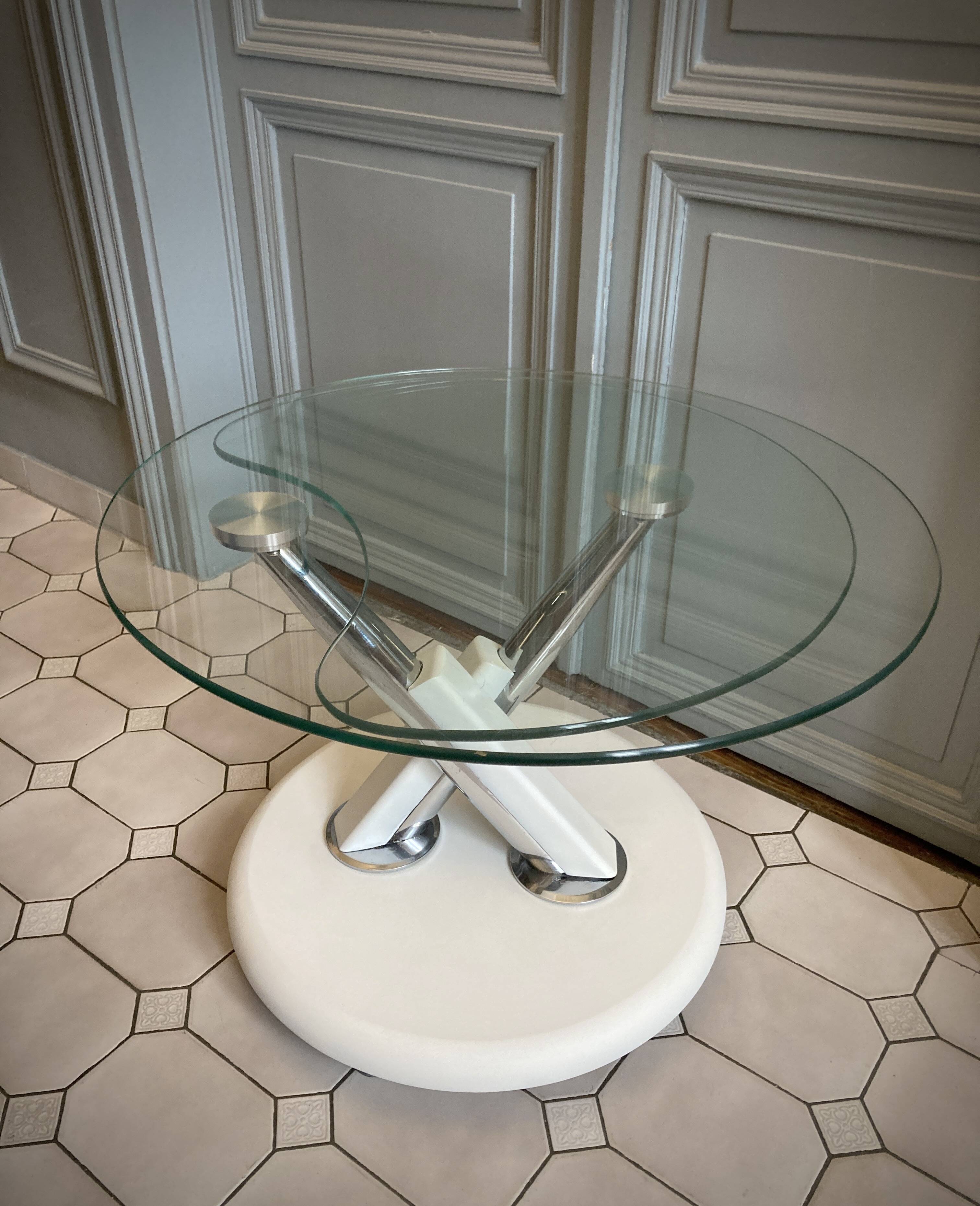 Vintage glass and chrome coffee table