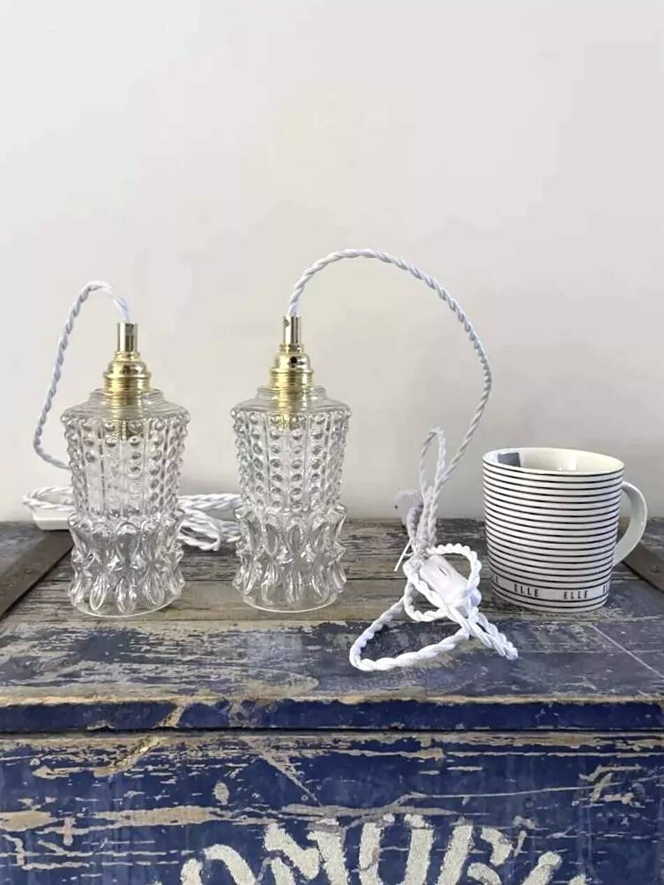 Vintage chiseled glass portable lamps