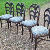 Maugrion rattan table and its 4 chairs