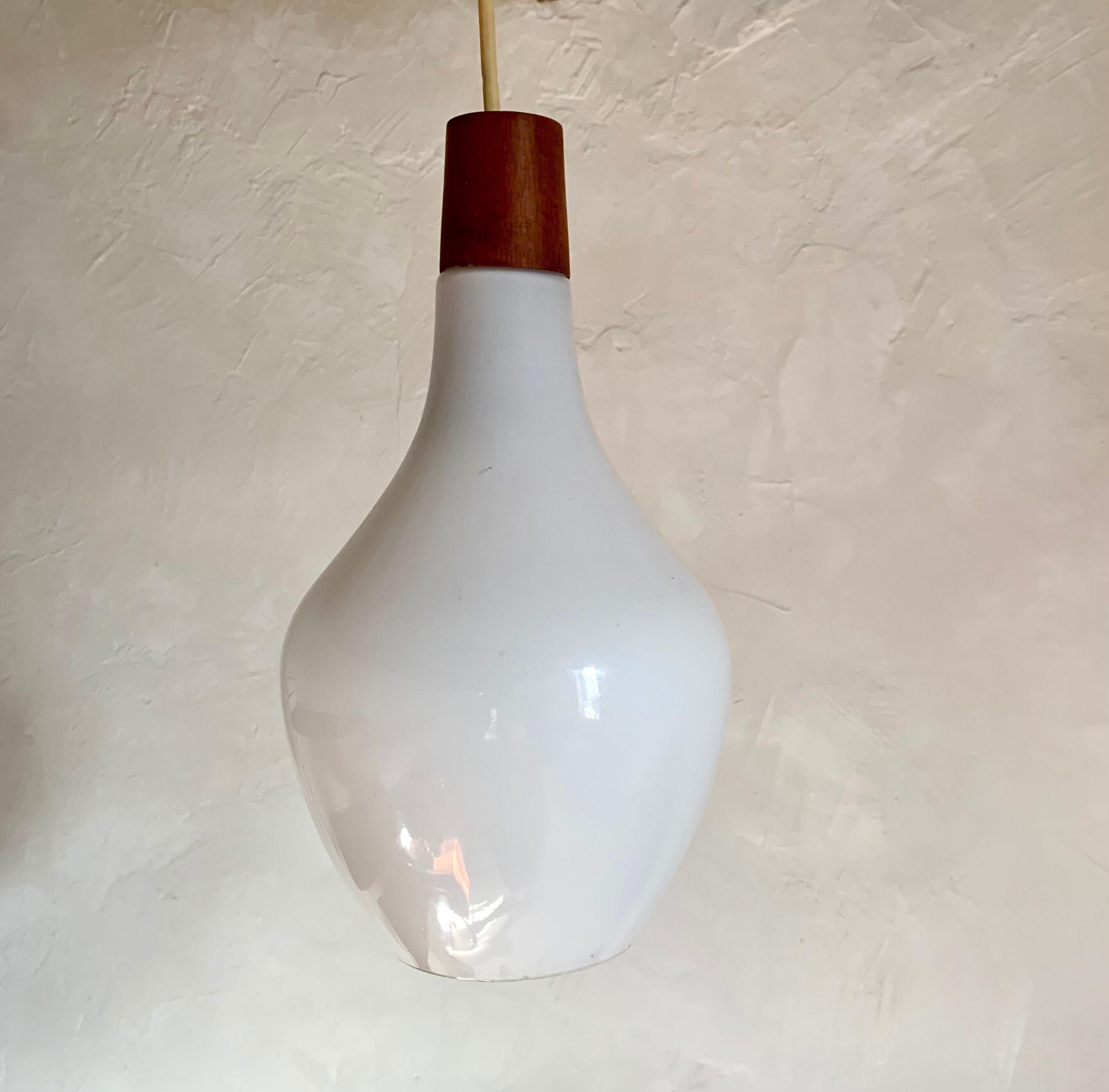 Scandinavian style teak opaline pendant lamp