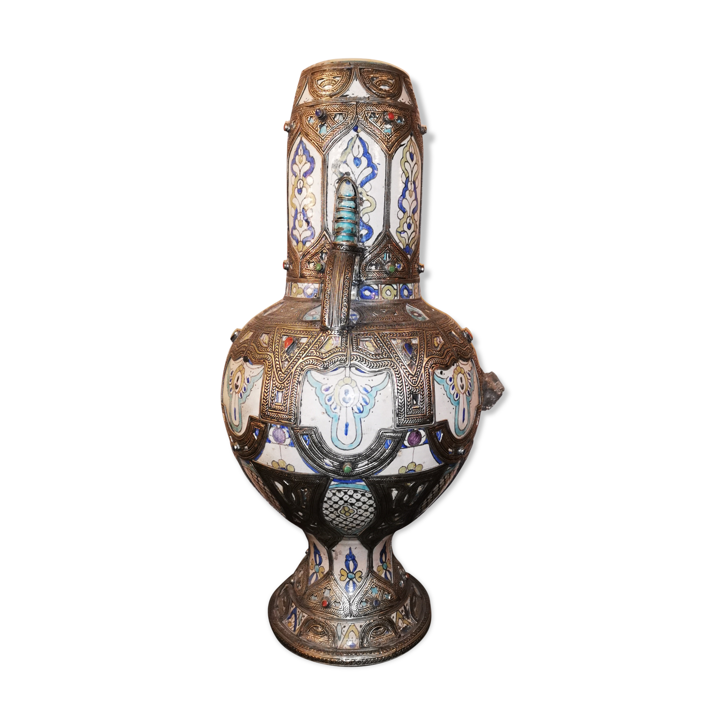 Large potiche vase in cermal and orientalist silver Morocco