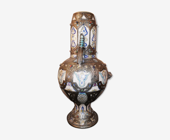Vase potiche en ceramique et argent orientaliste Maroc