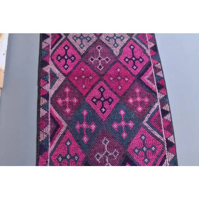 Vintage Hot Pink Turkish Hand-Knotted Runner 81x390