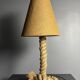 Midcentury French brutalist rope table lamp in the style of Audoux & Minet