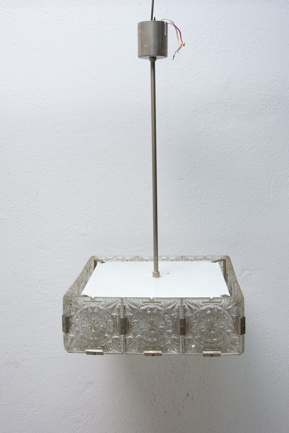 Vintage Glass and Chromed Steel Pendant Lamp by Kamenický Šenov, 1970s