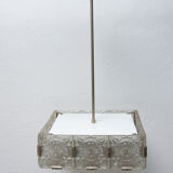 Vintage Glass and Chromed Steel Pendant Lamp by Kamenický Šenov, 1970s