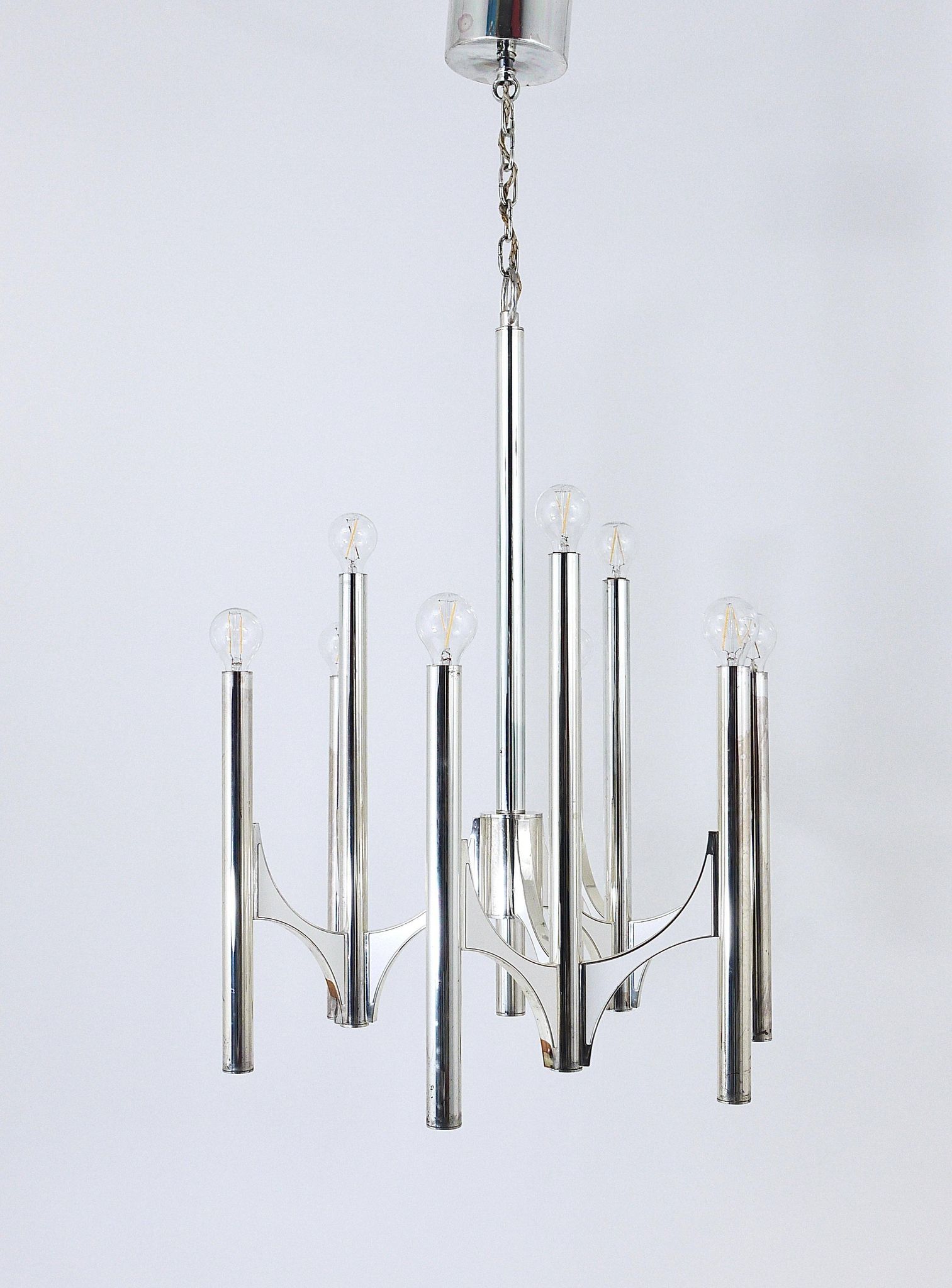 Lustre Milieu du Siècle Gaetano Sciolari Sirius Argenté, Lightolier, Italie